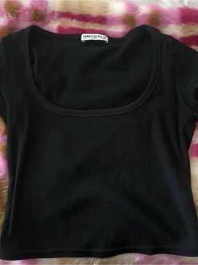 Princess Polly Black Scoop Neck Crop Tee